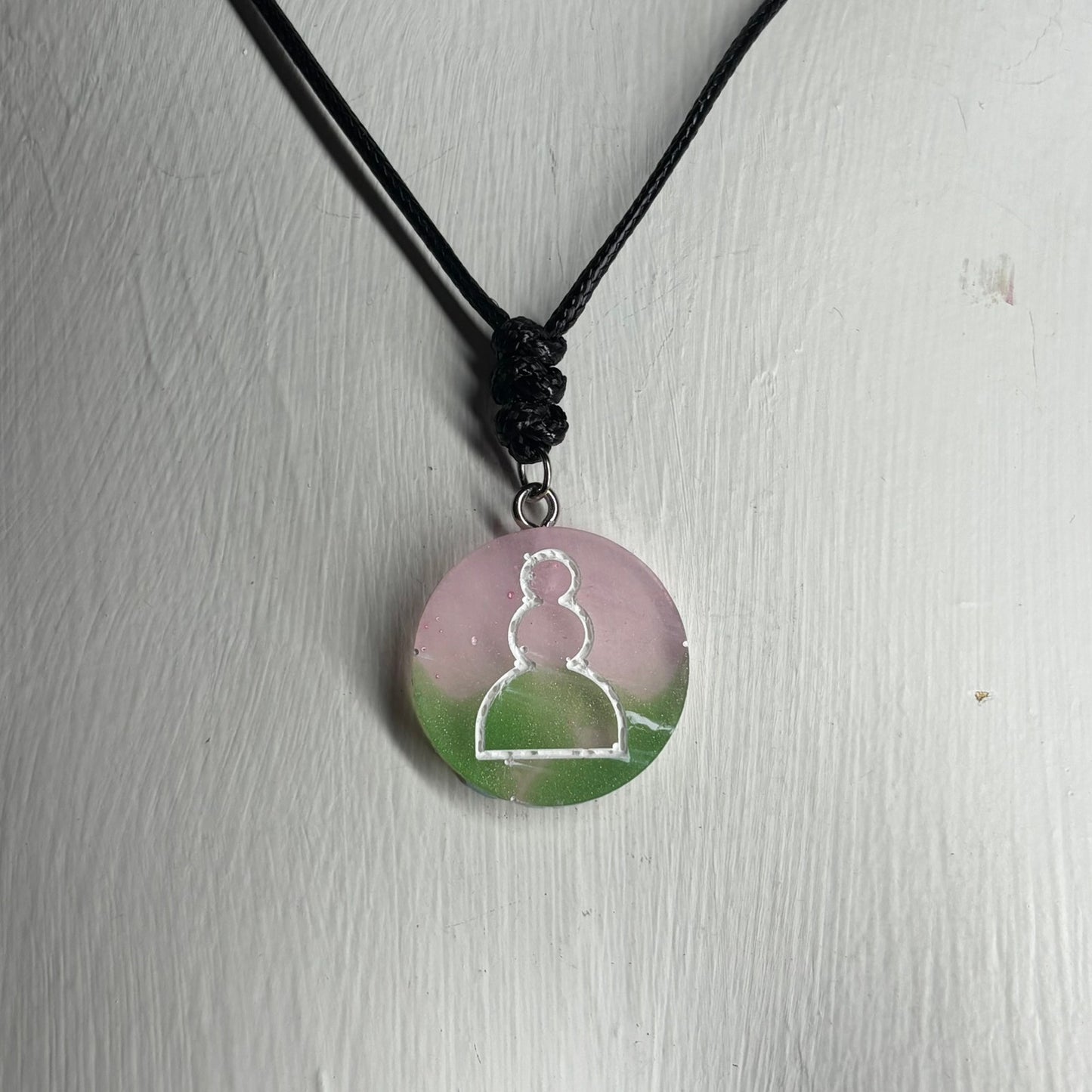 Pink & Green Pawn - Handmade Resin Chess Necklace