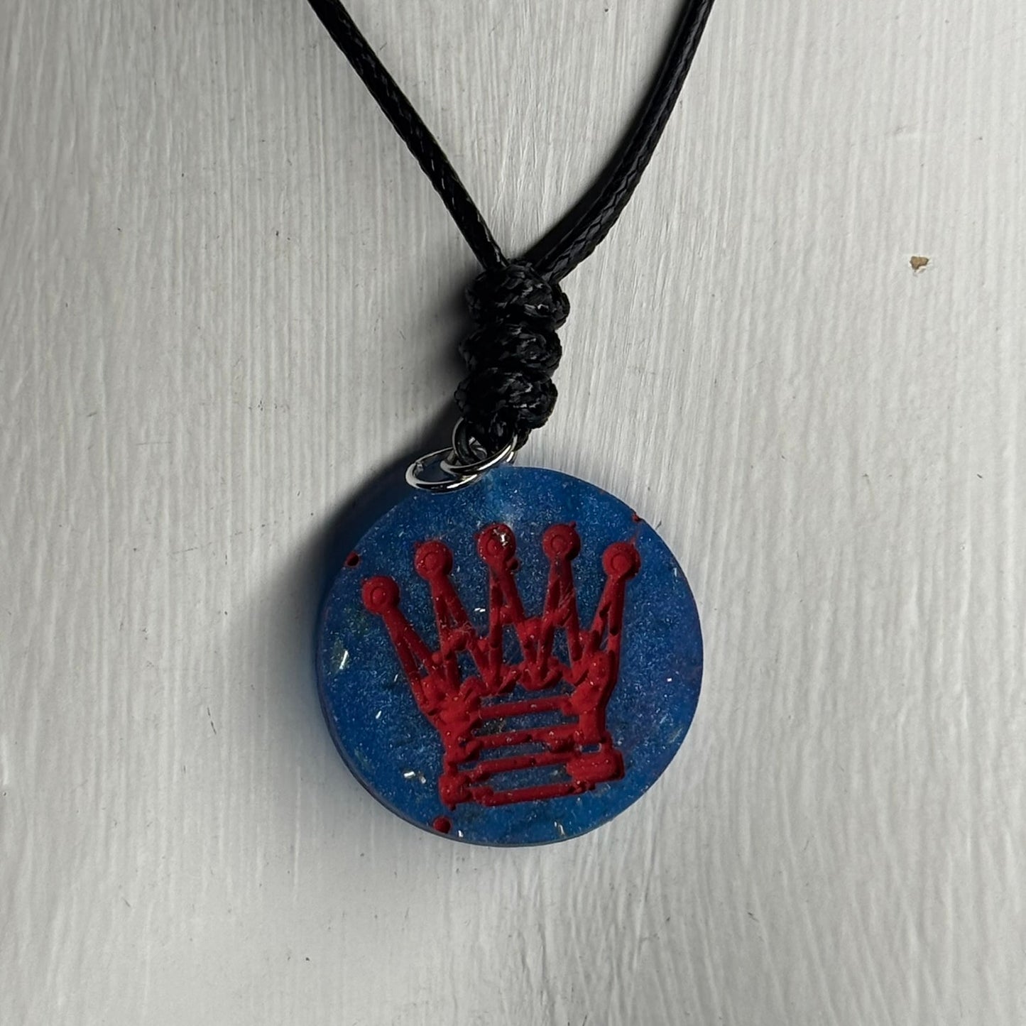 Blue & Red Queen - Handmade Resin Chess Necklace