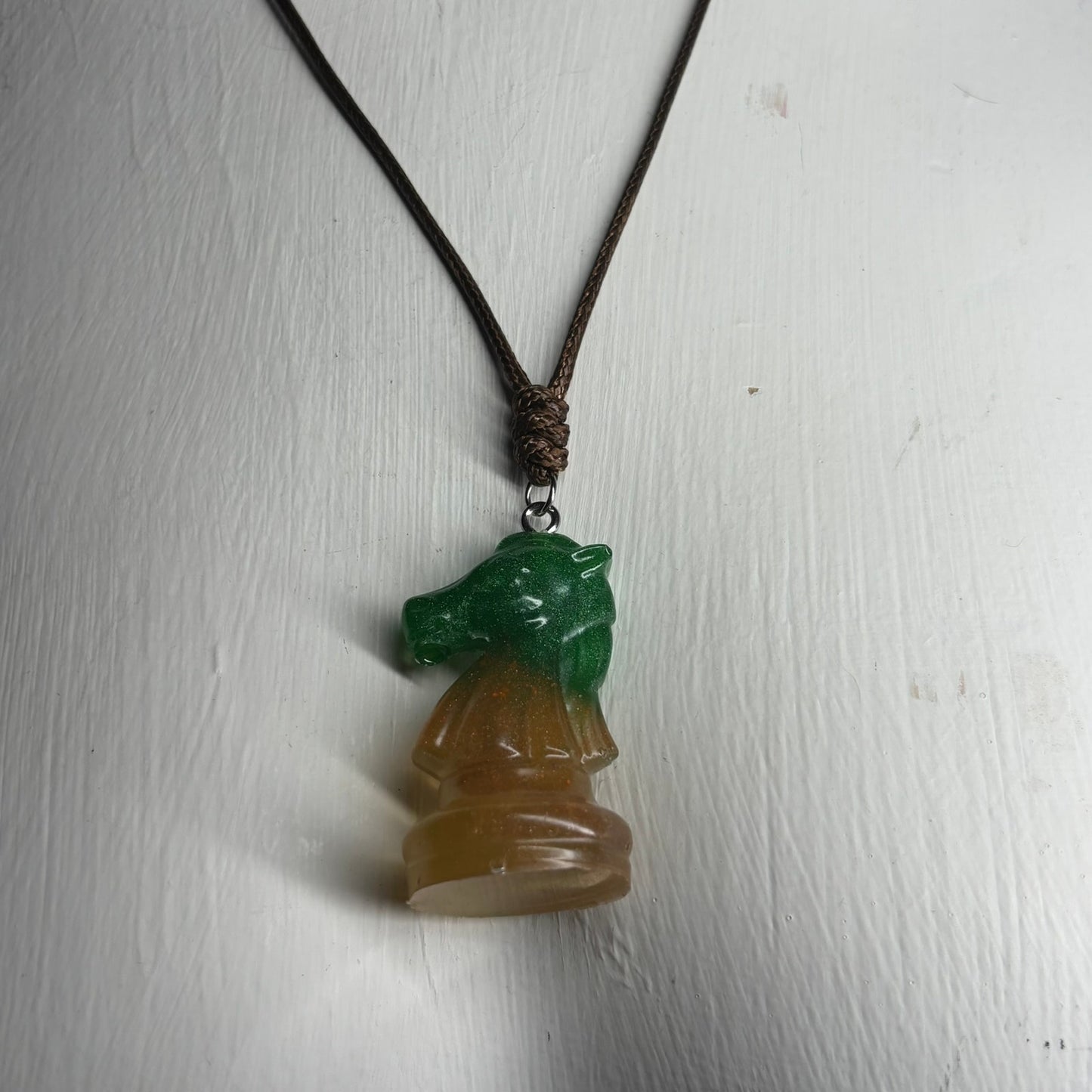 Yellow & Green Knight - Handmade Resin Chess Necklace