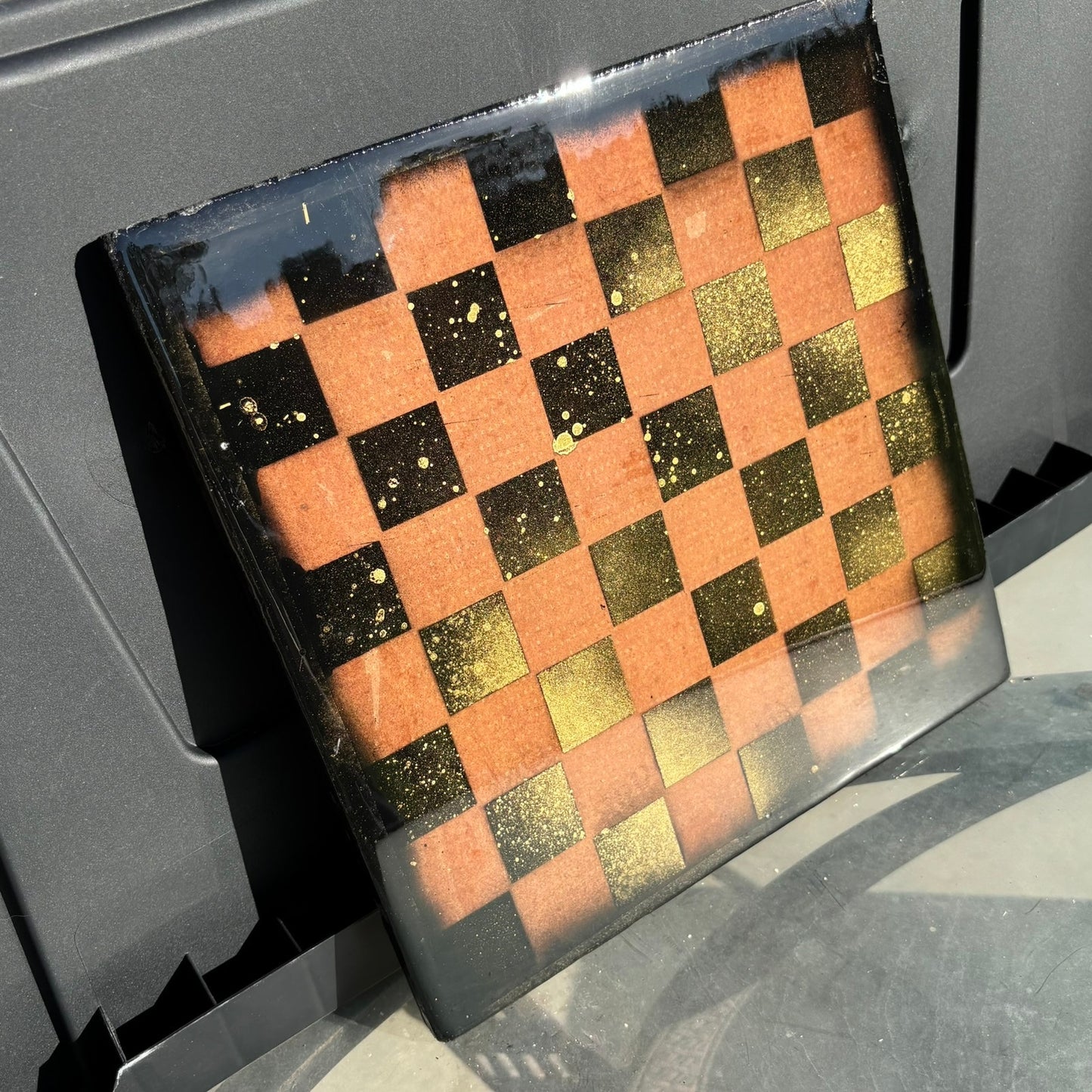 Sprinkled Gold Orange - Resin Coated Chess Board