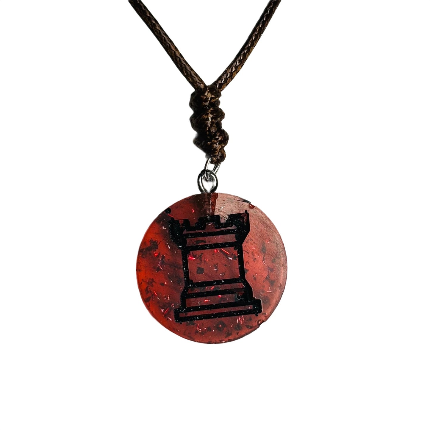 Crystal Red Rook - Handmade Resin Chess Necklace