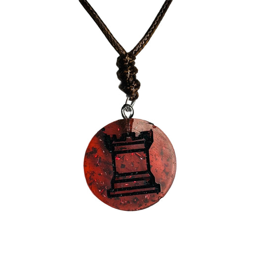 Crystal Red Rook - Handmade Resin Chess Necklace