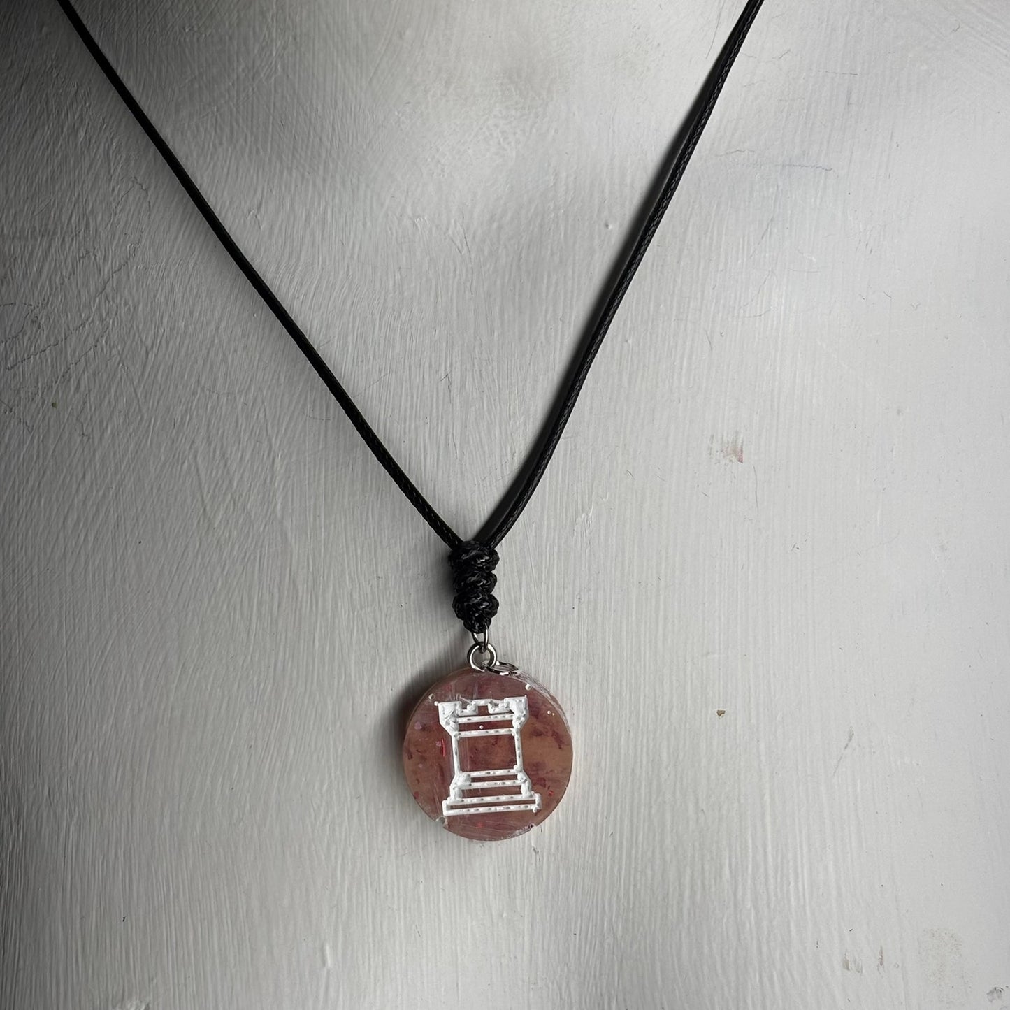 Orange Crystal Rook - Handmade Resin Chess Necklace