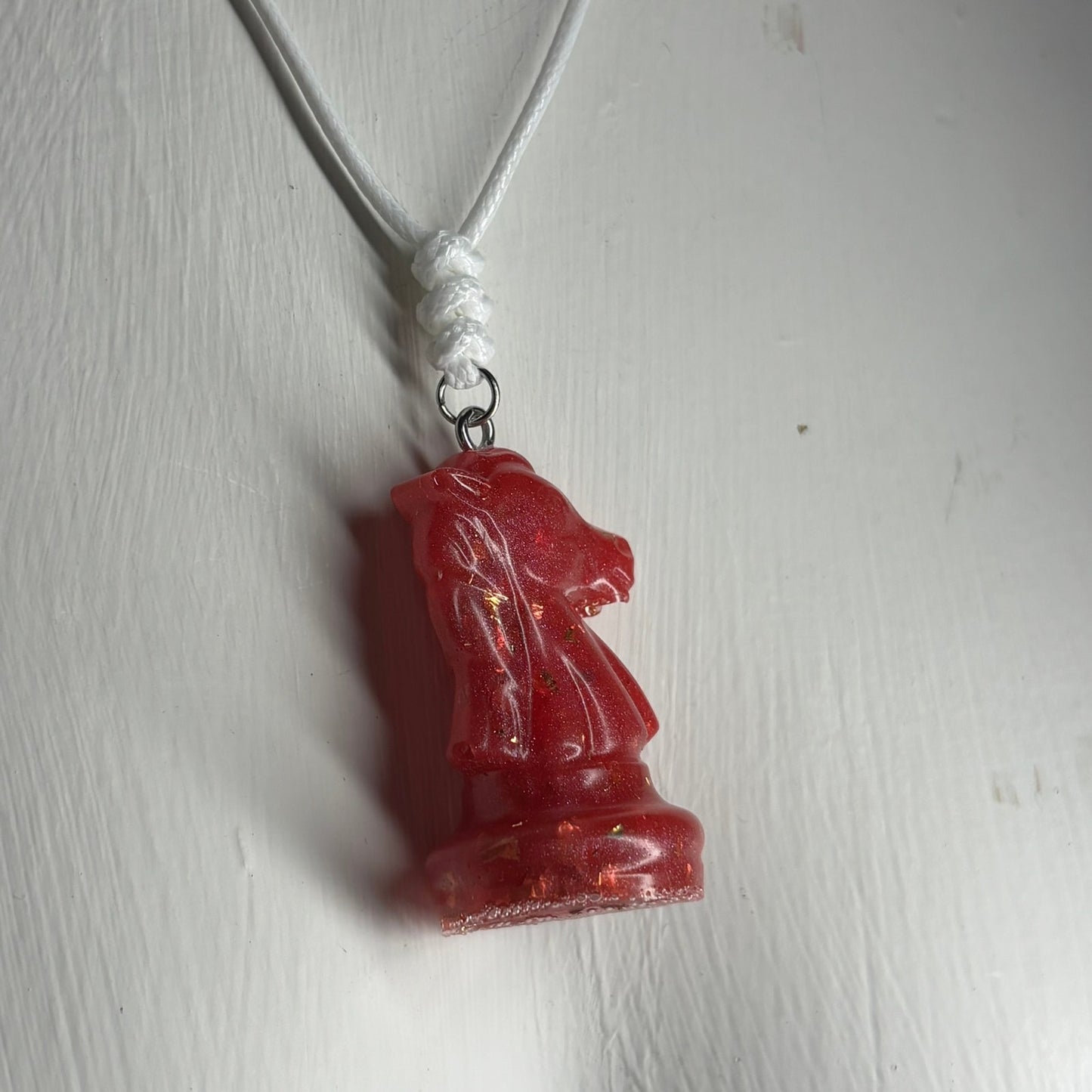 Sparkle Red Knight - Handmade Resin Chess Necklace