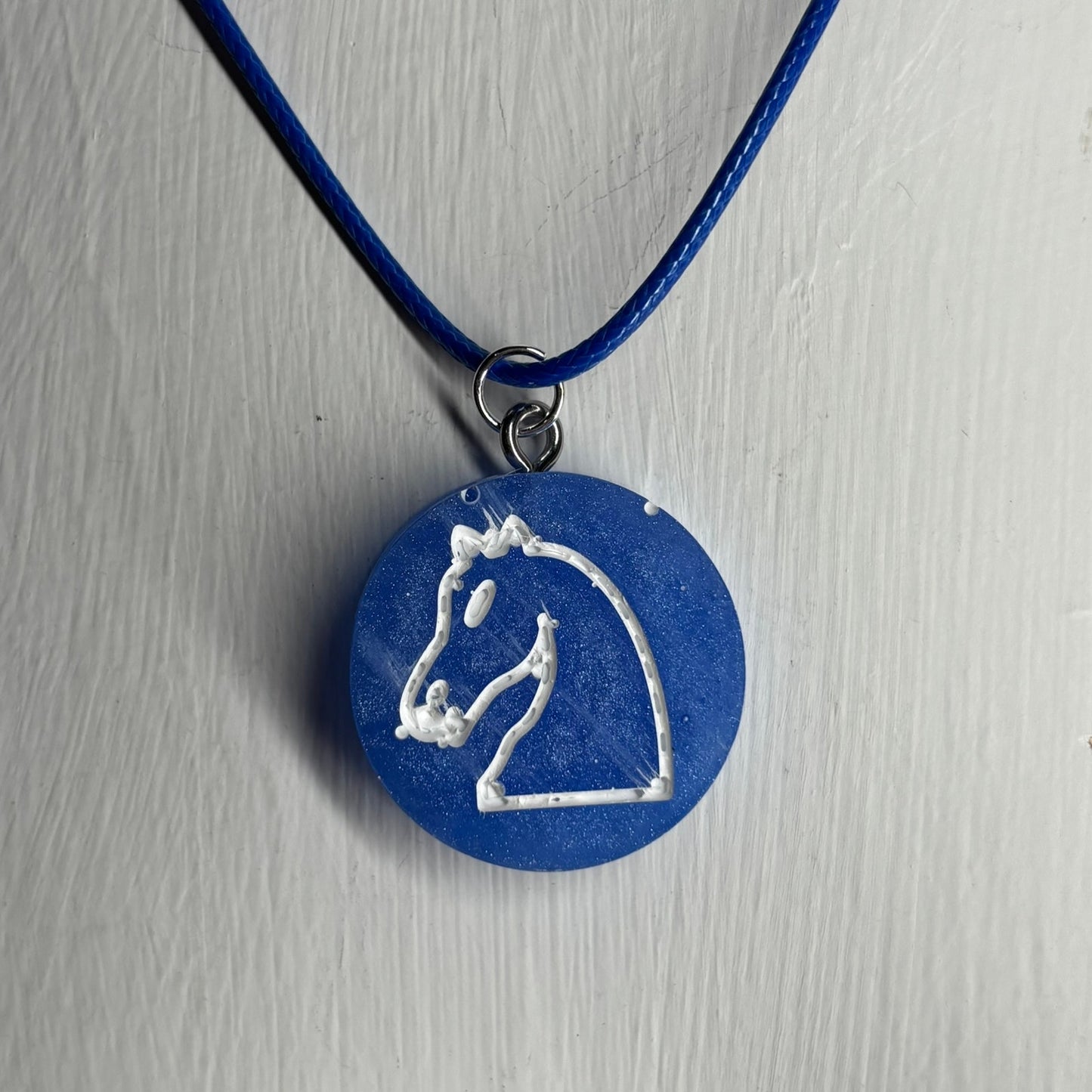 Blue Knight - Handmade Resin Chess Necklace