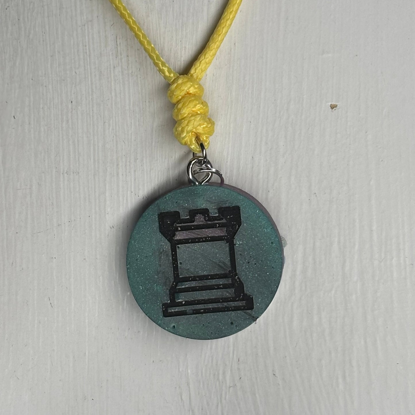 Aqua Rook - Handmade Resin Chess Necklace