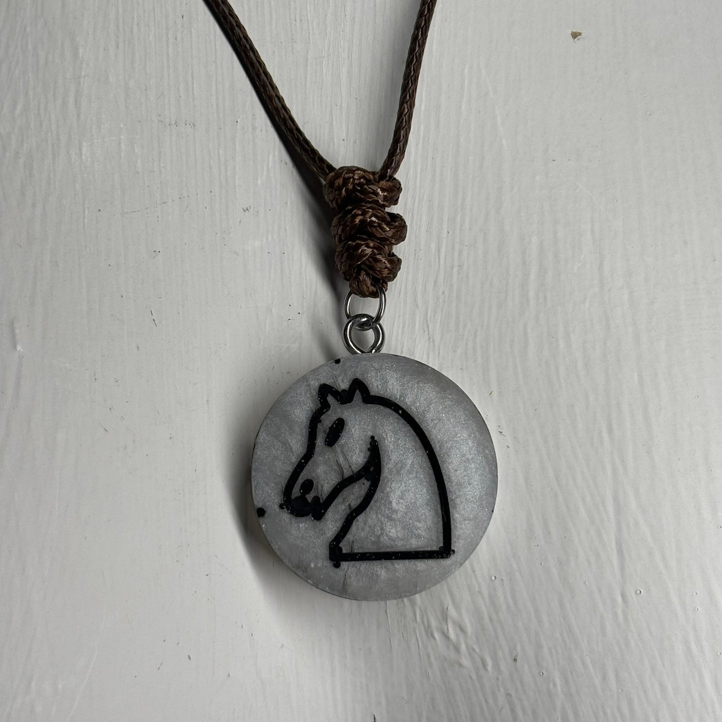 Silver Knight - Handmade Resin Chess Necklace