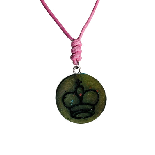 Dark Swamp Green King - Handmade Resin Chess Necklace