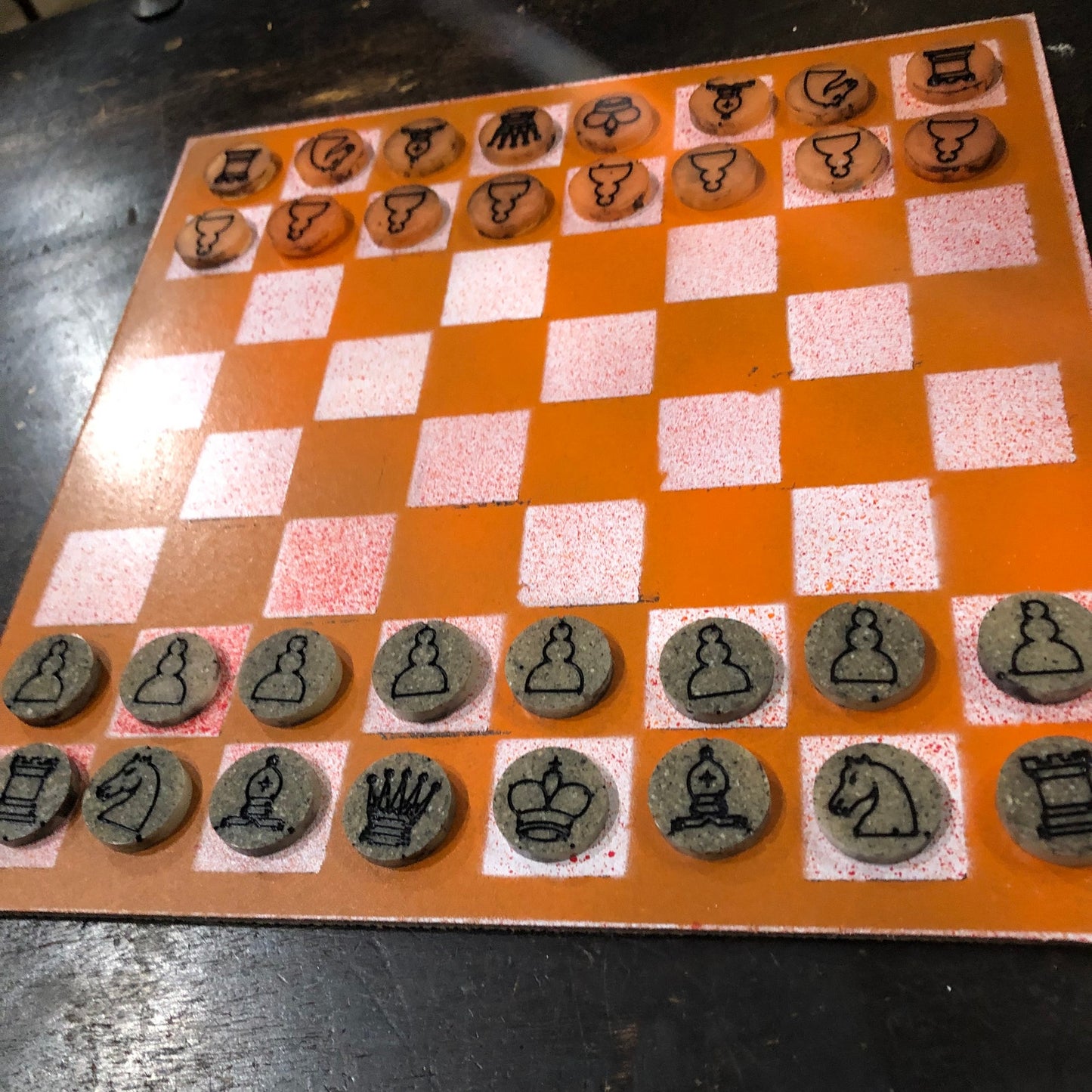 Orange & White - Painted Chess Set