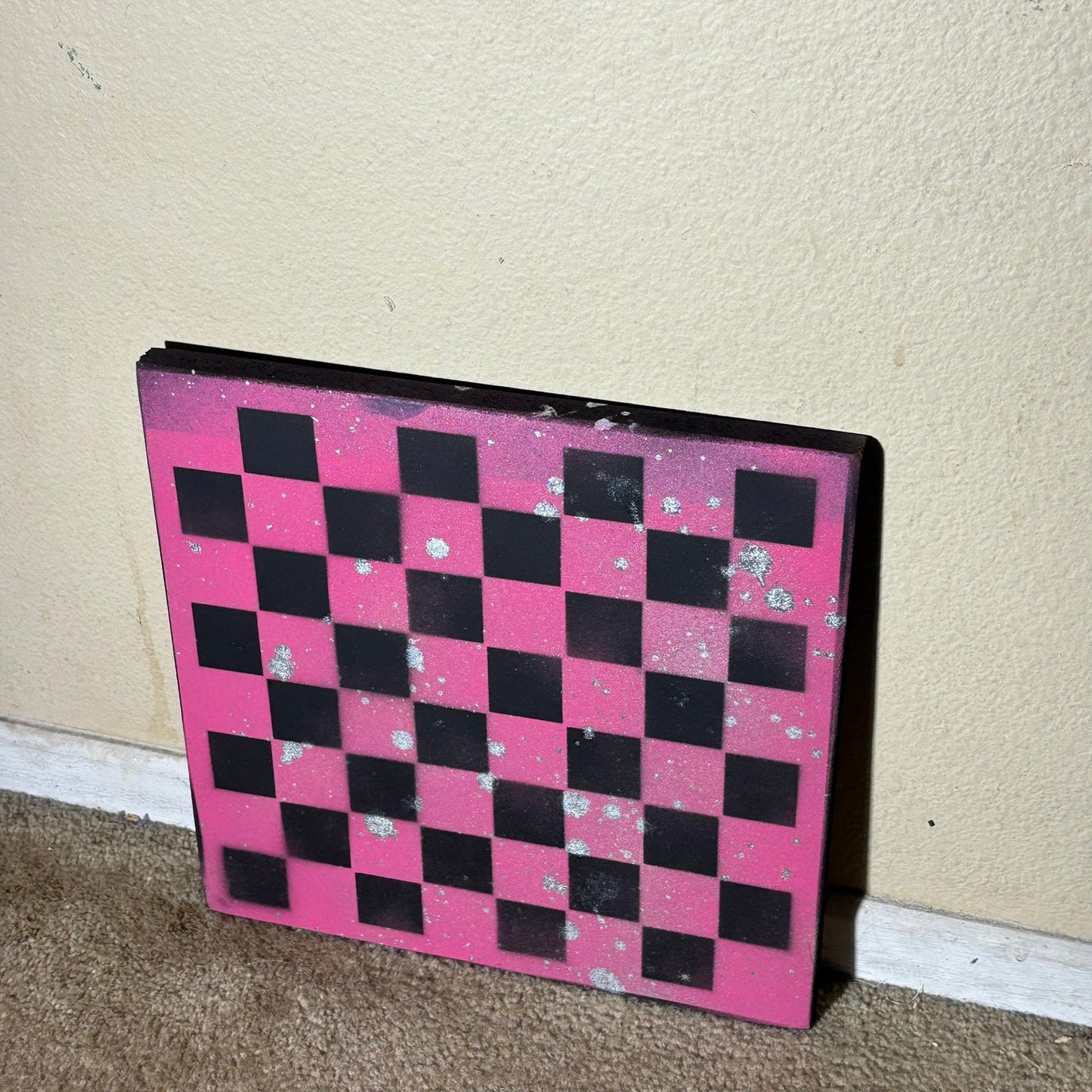 Pink Splatter - Painted Chess Board