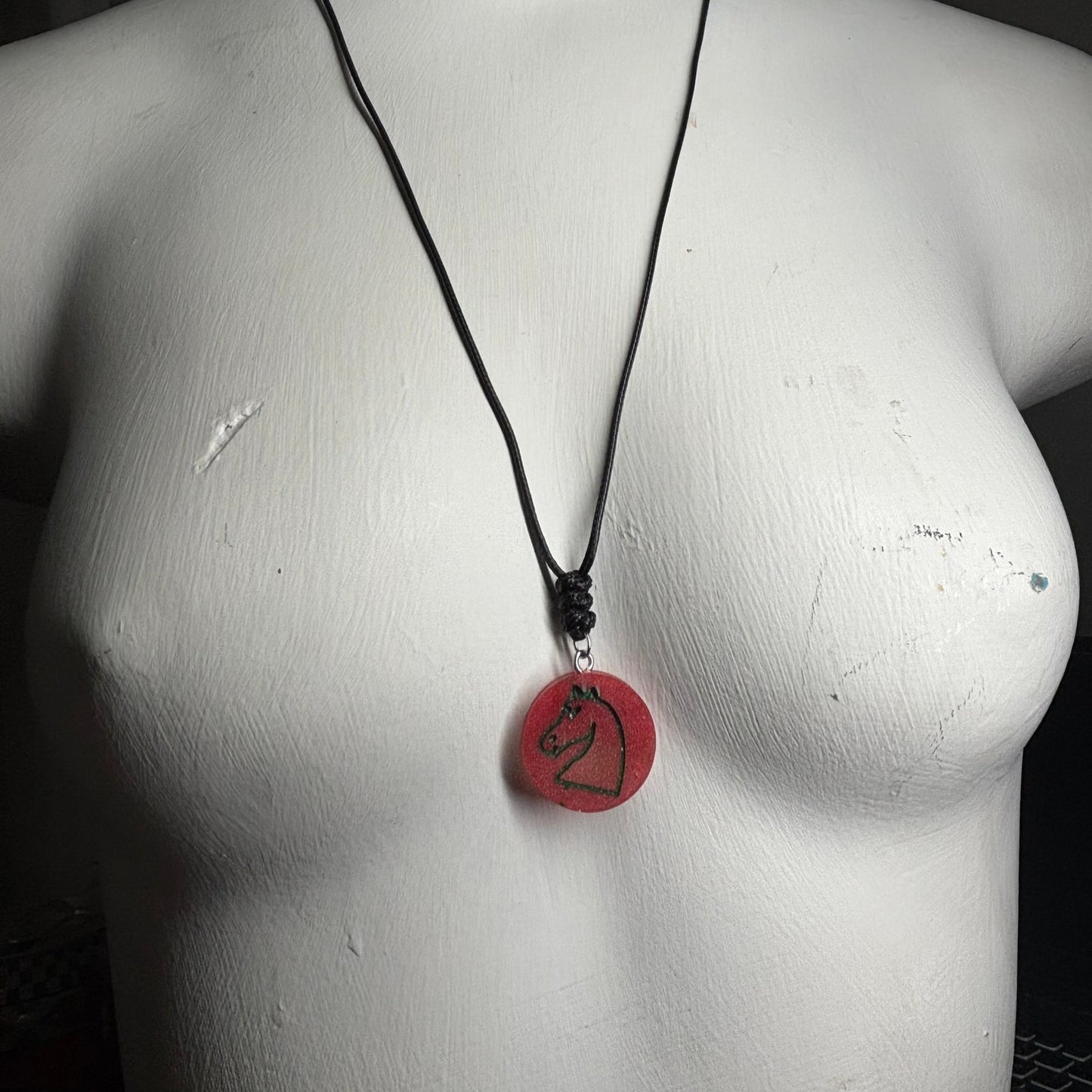 Simple Red Knight - Handmade Resin Chess Necklace