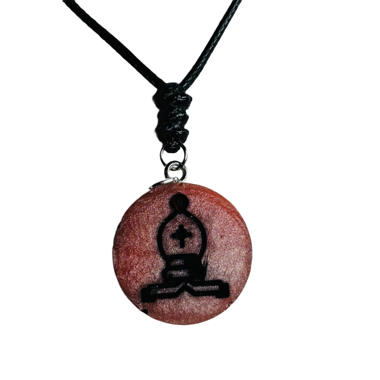 Dark Peach Bishop - Handmade Resin Chess Necklace