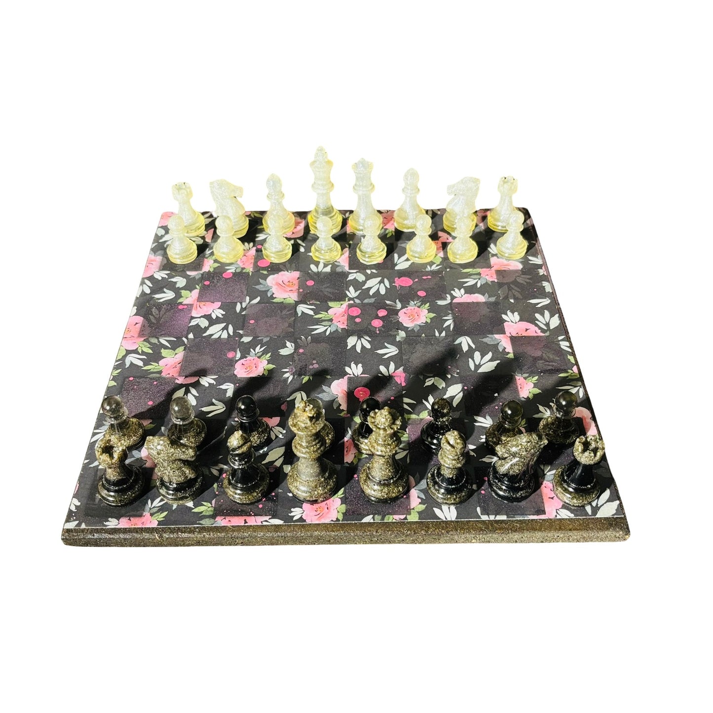 Stealth Black Flower Pattern - Scrapbook Chess Set