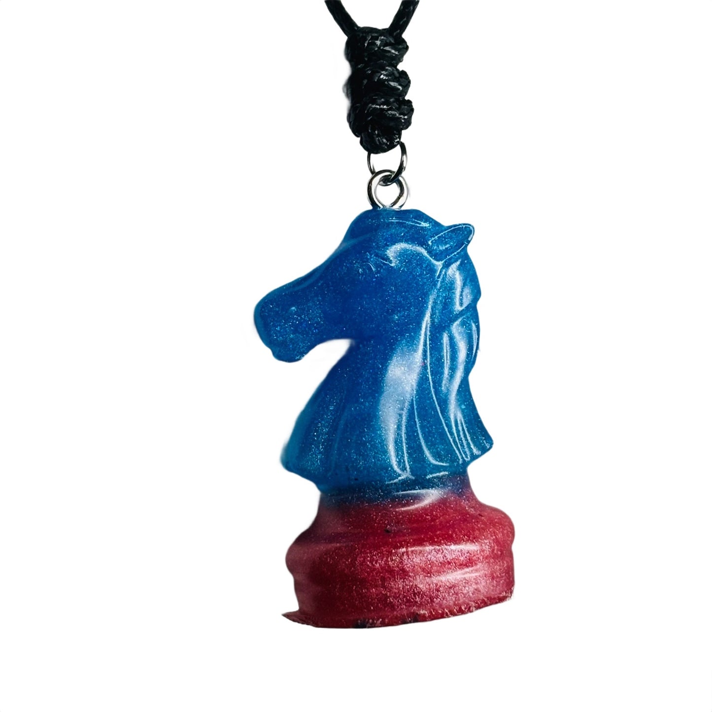 Blue & Red Knight - Handmade Resin Chess Necklace
