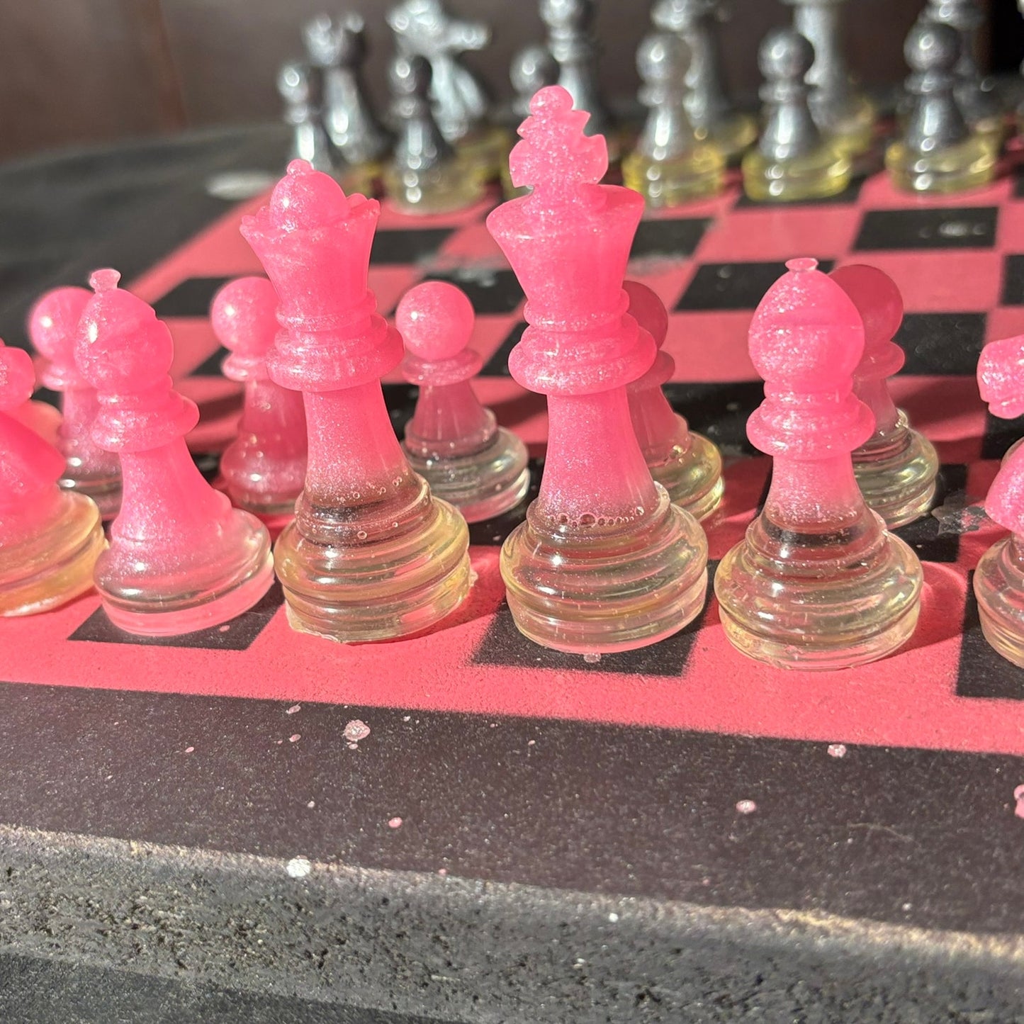 Pink & Black - Painted Chess Set