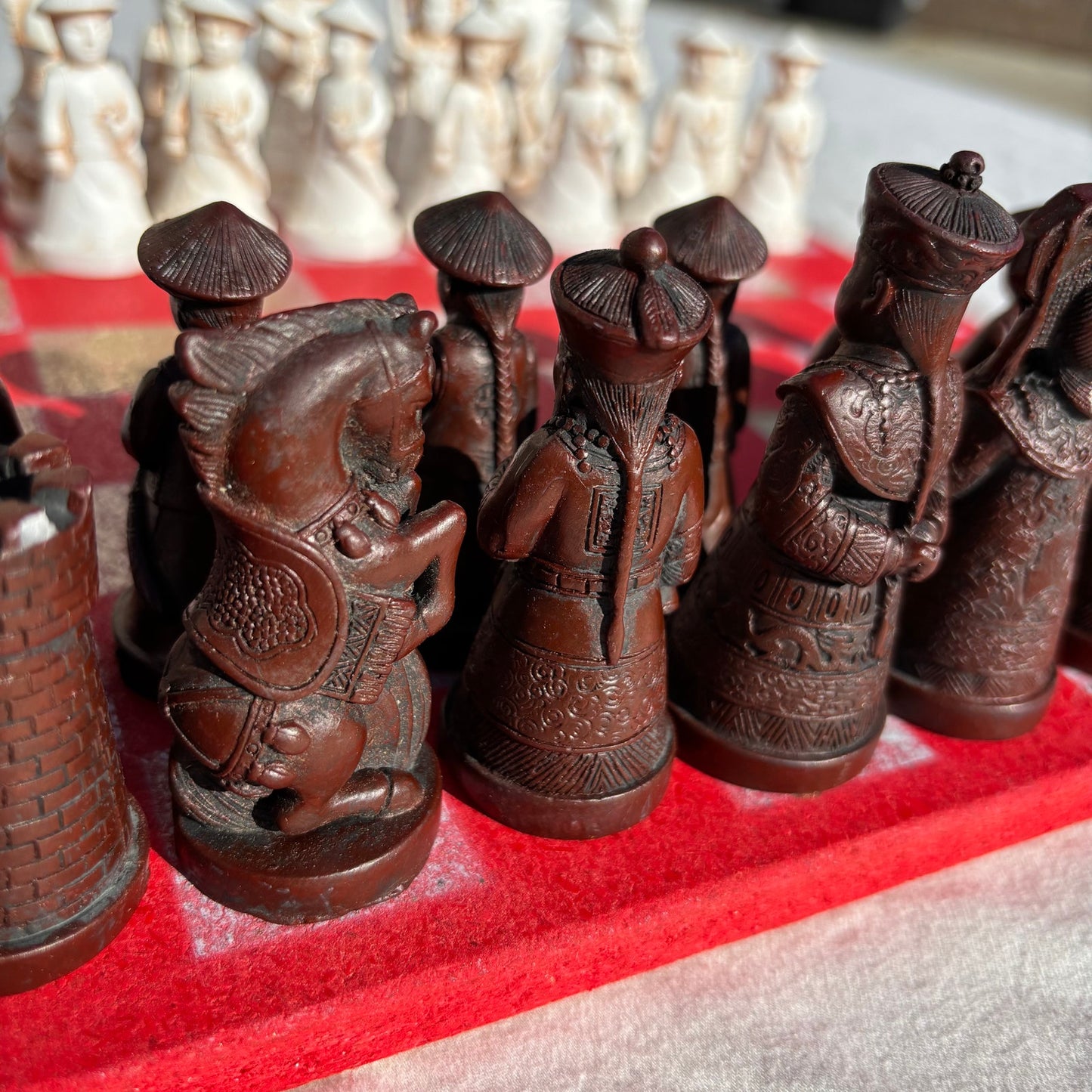 Red & White Gold Hue - Chinese Edition Chess Set
