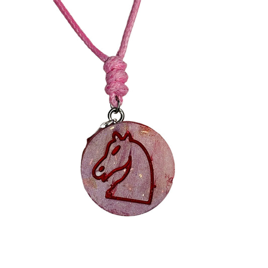 Purple Chrome Knight - Handmade Resin Chess Necklace