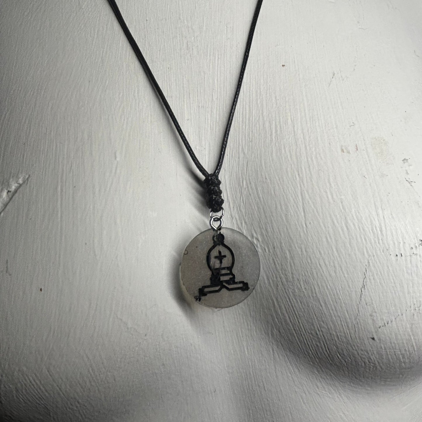 Dark Silver Bishop - Handmade Resin Chess Necklace