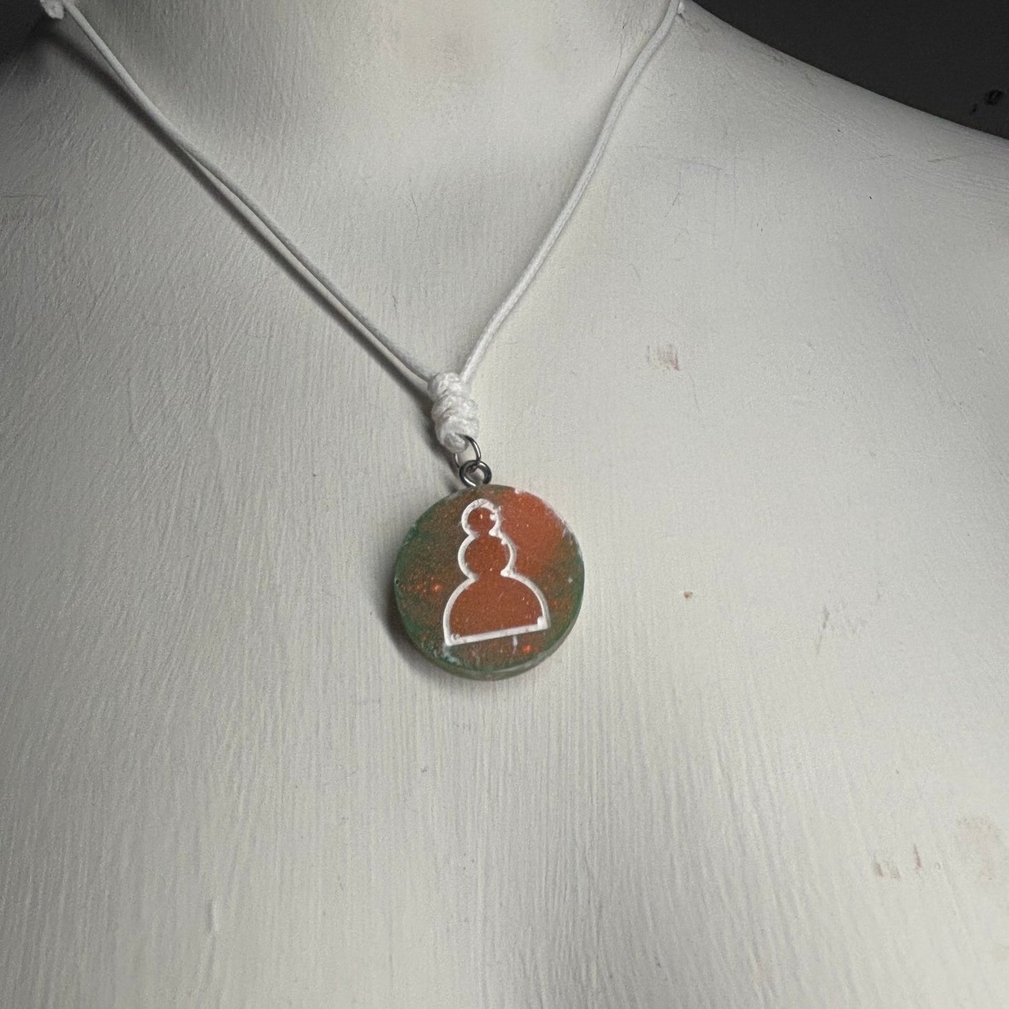 Orange/Green Pawn - Handmade Resin Chess Necklace