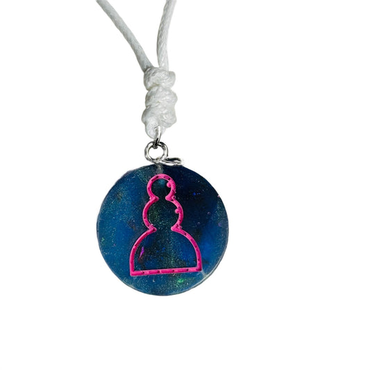 Sea Blue Pink Pawn - Handmade Resin Chess Necklace