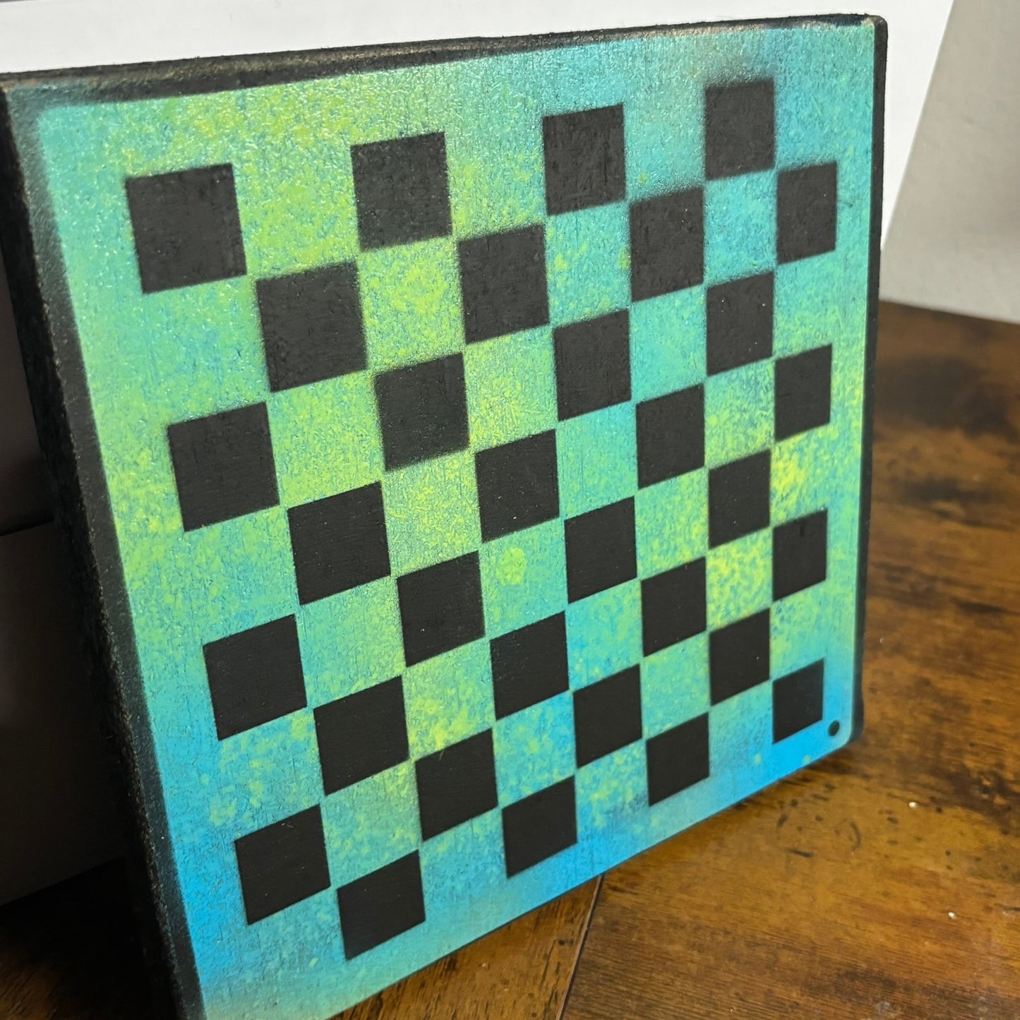 Green Blue Mist - Painted Double Sided Chess Board