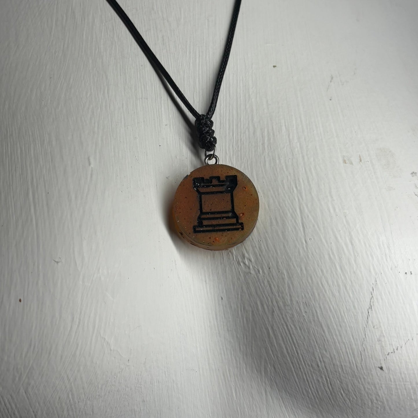 Orange Rook - Handmade Resin Chess Necklace