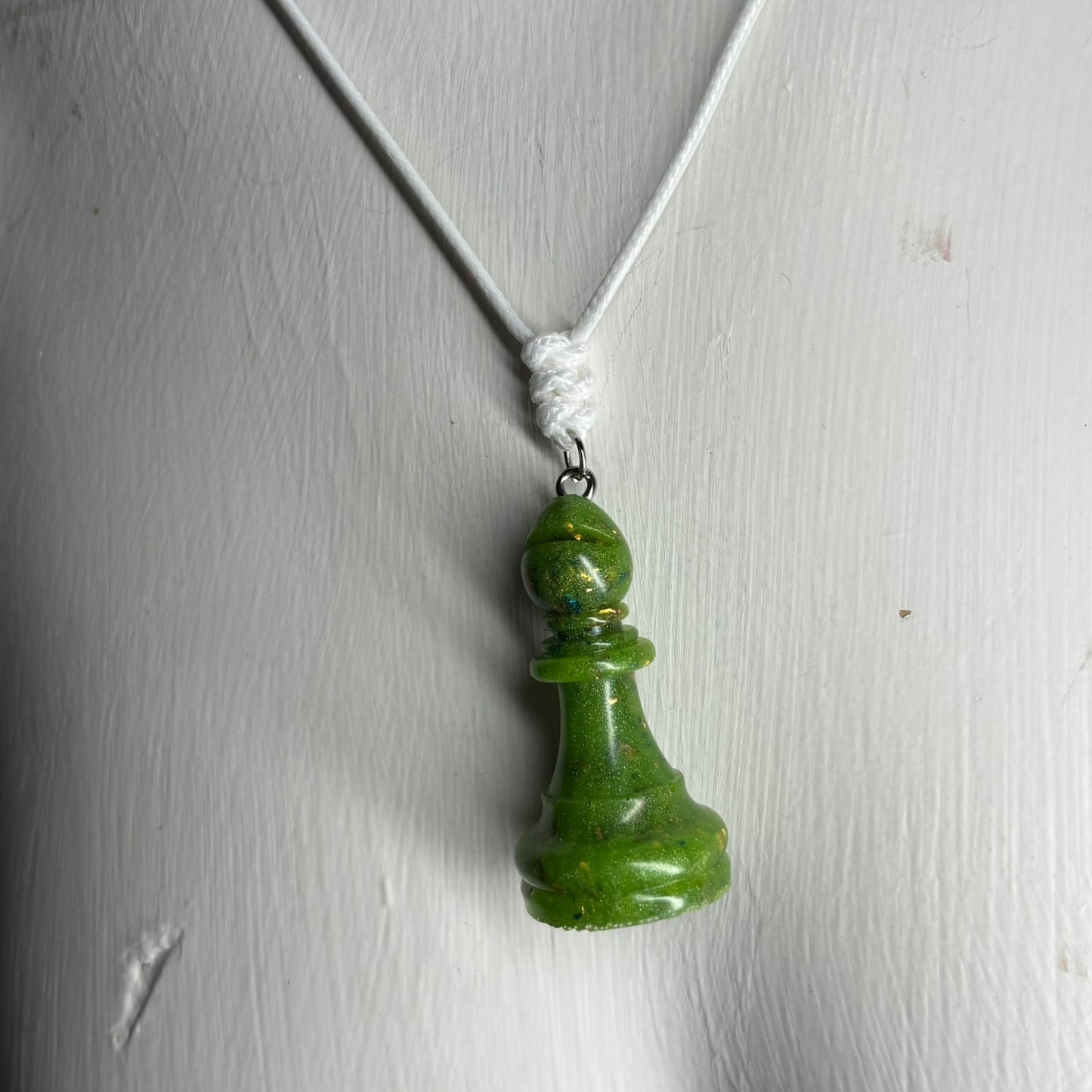 Green Crystal Bishop - Handmade Resin Chess Necklace