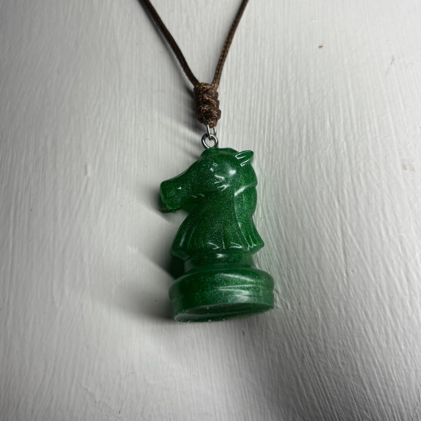 Solid Green Knight - Handmade Resin Chess Necklace