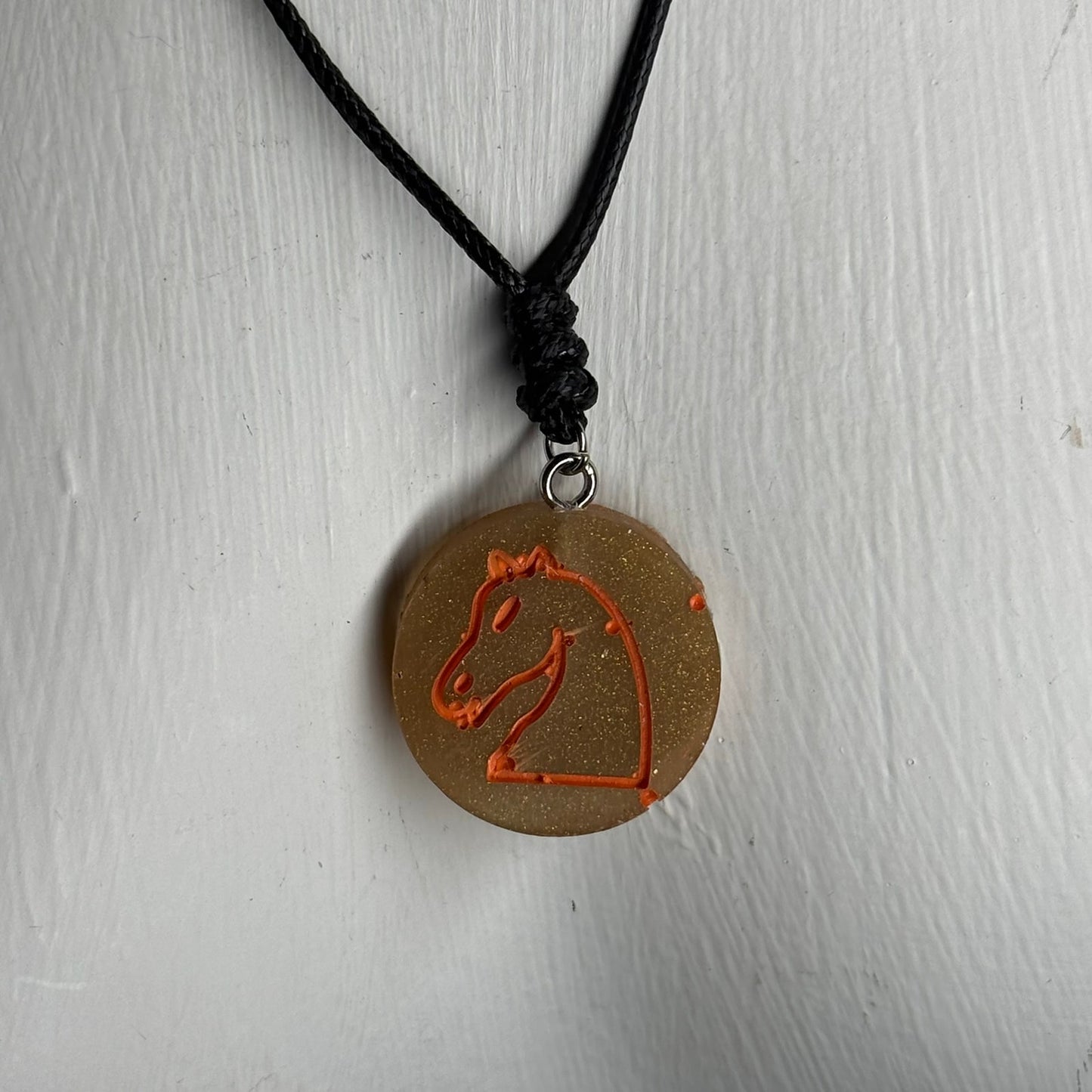 Vintage Rust Orange Knight - Handmade Resin Chess Necklace