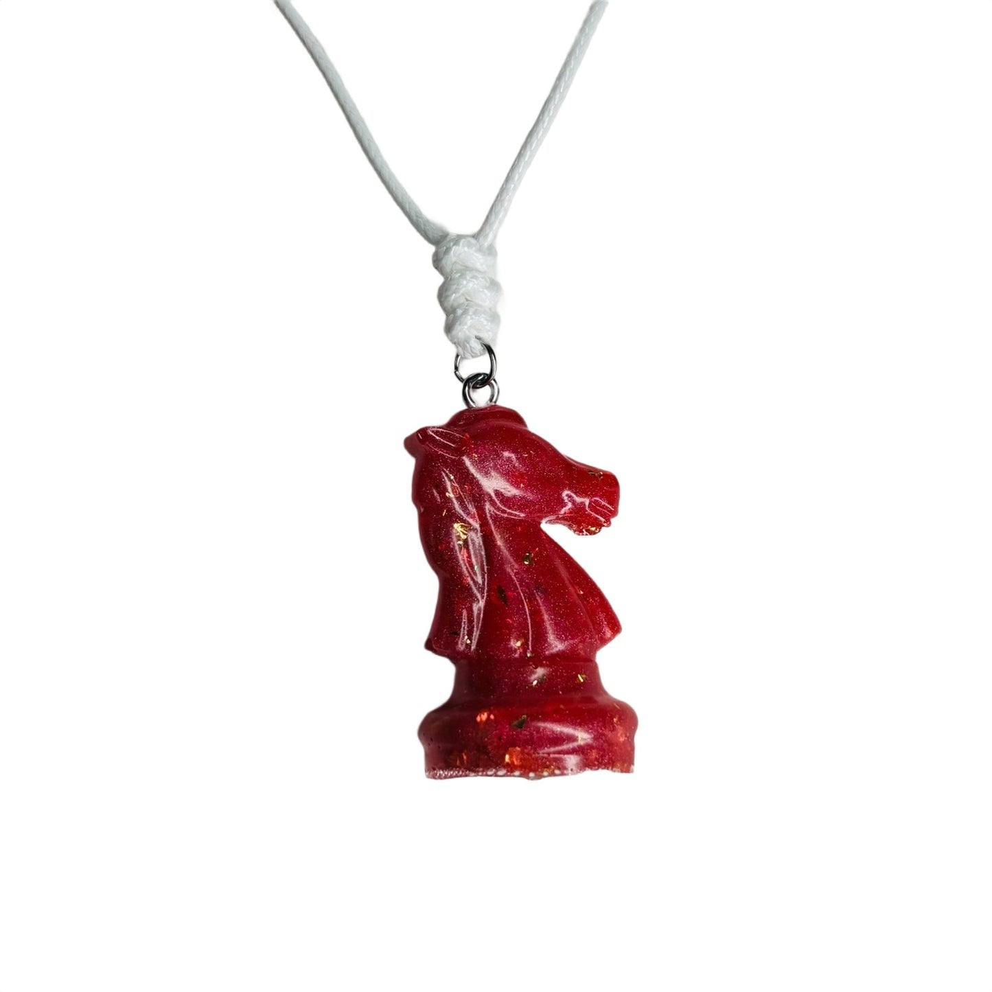 Sparkle Red Knight - Handmade Resin Chess Necklace