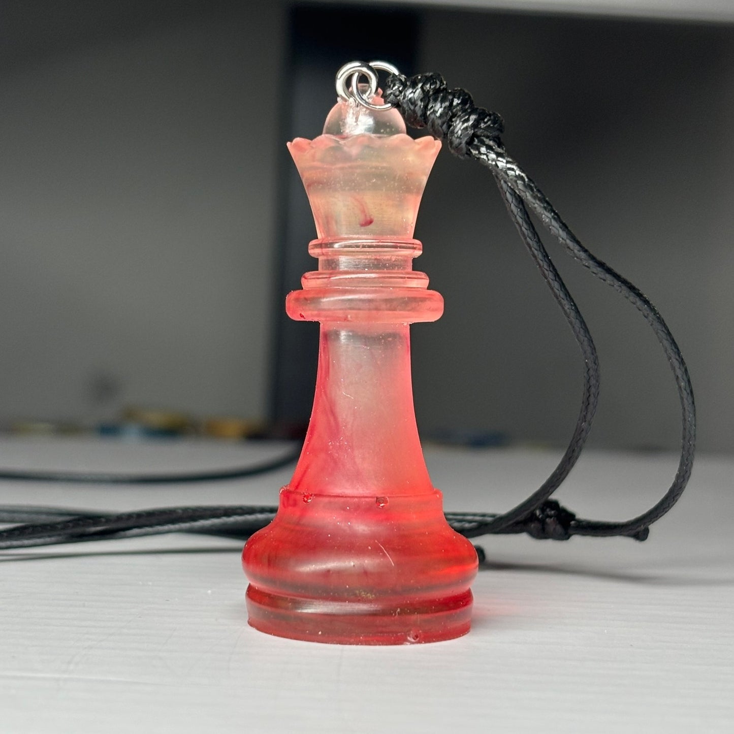 Red Veins Queen - Handmade Resin Chess Necklace