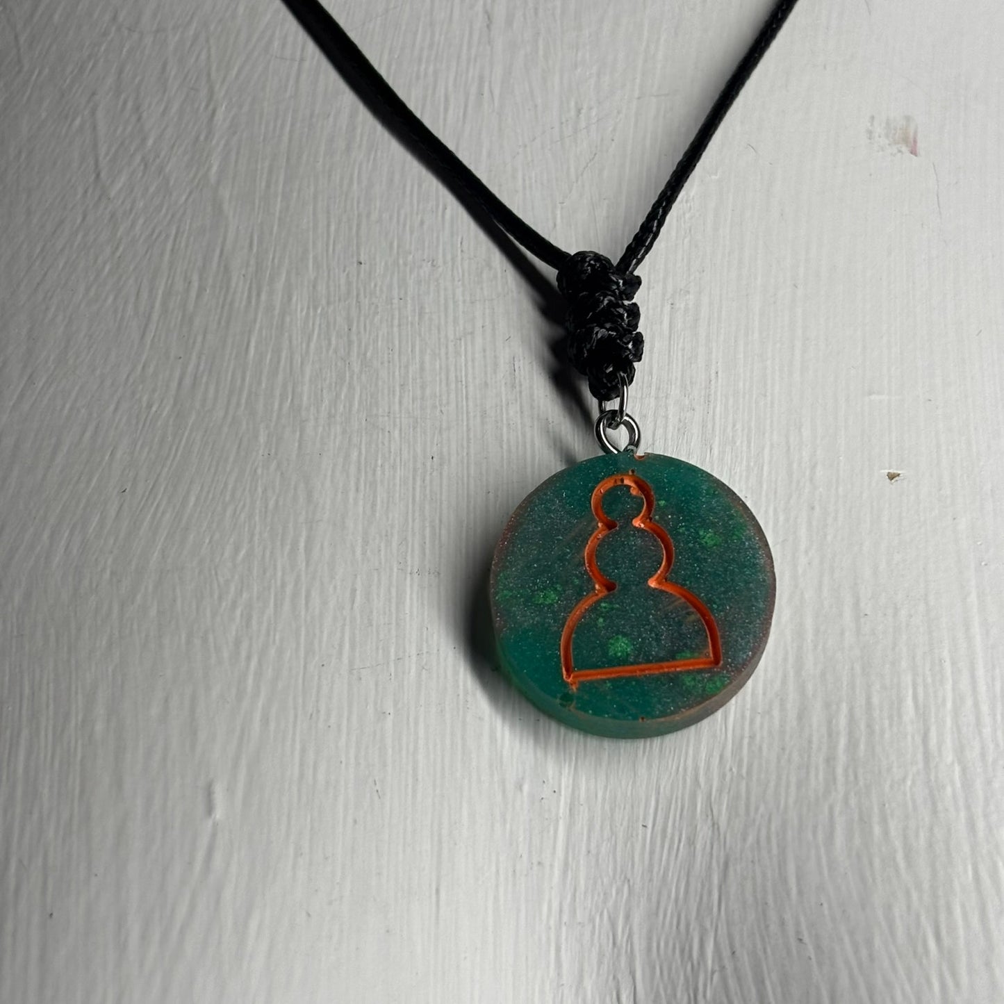 Green & Orange Pawn - Handmade Resin Chess Necklace