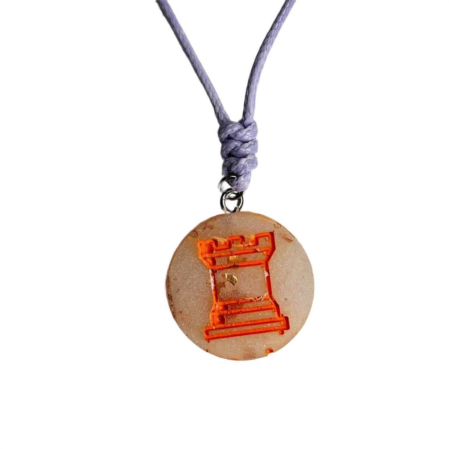 Crystal Orange Rook - Handmade Resin Chess Necklace
