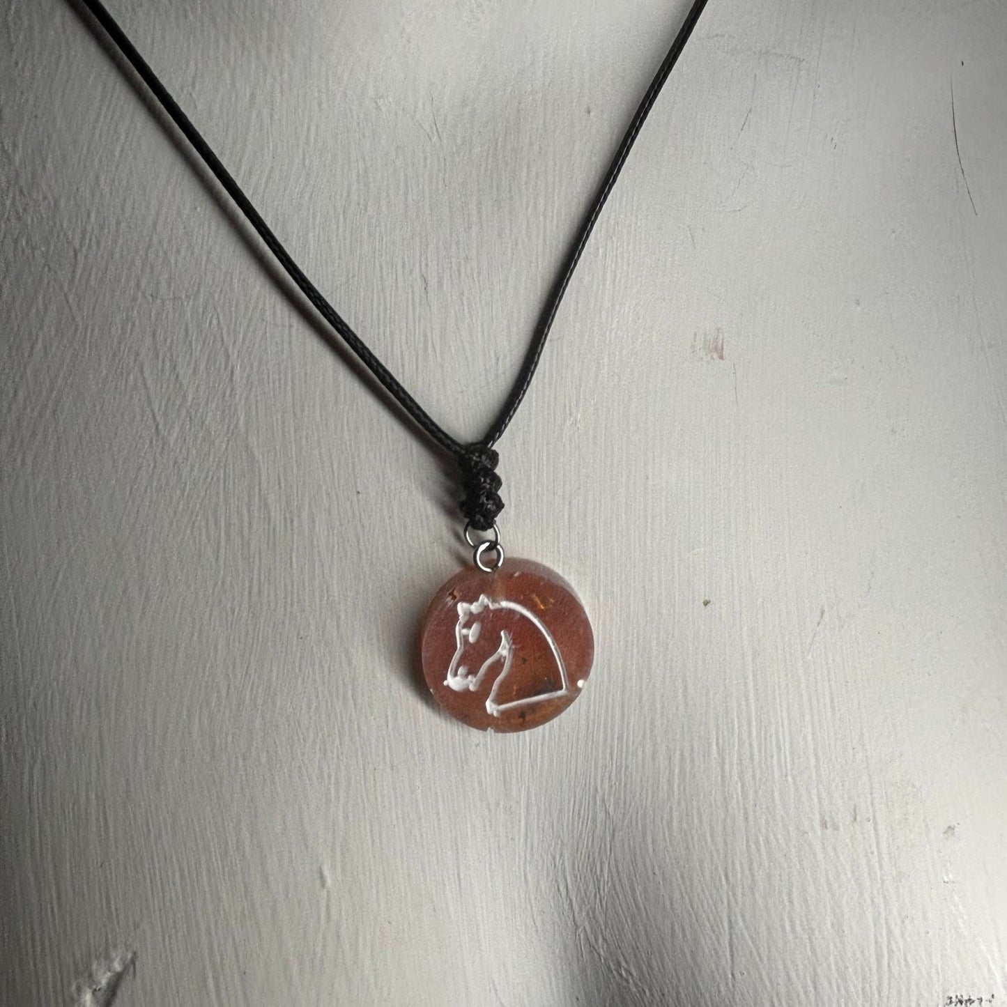 Orange Knight - Handmade Resin Chess Necklace