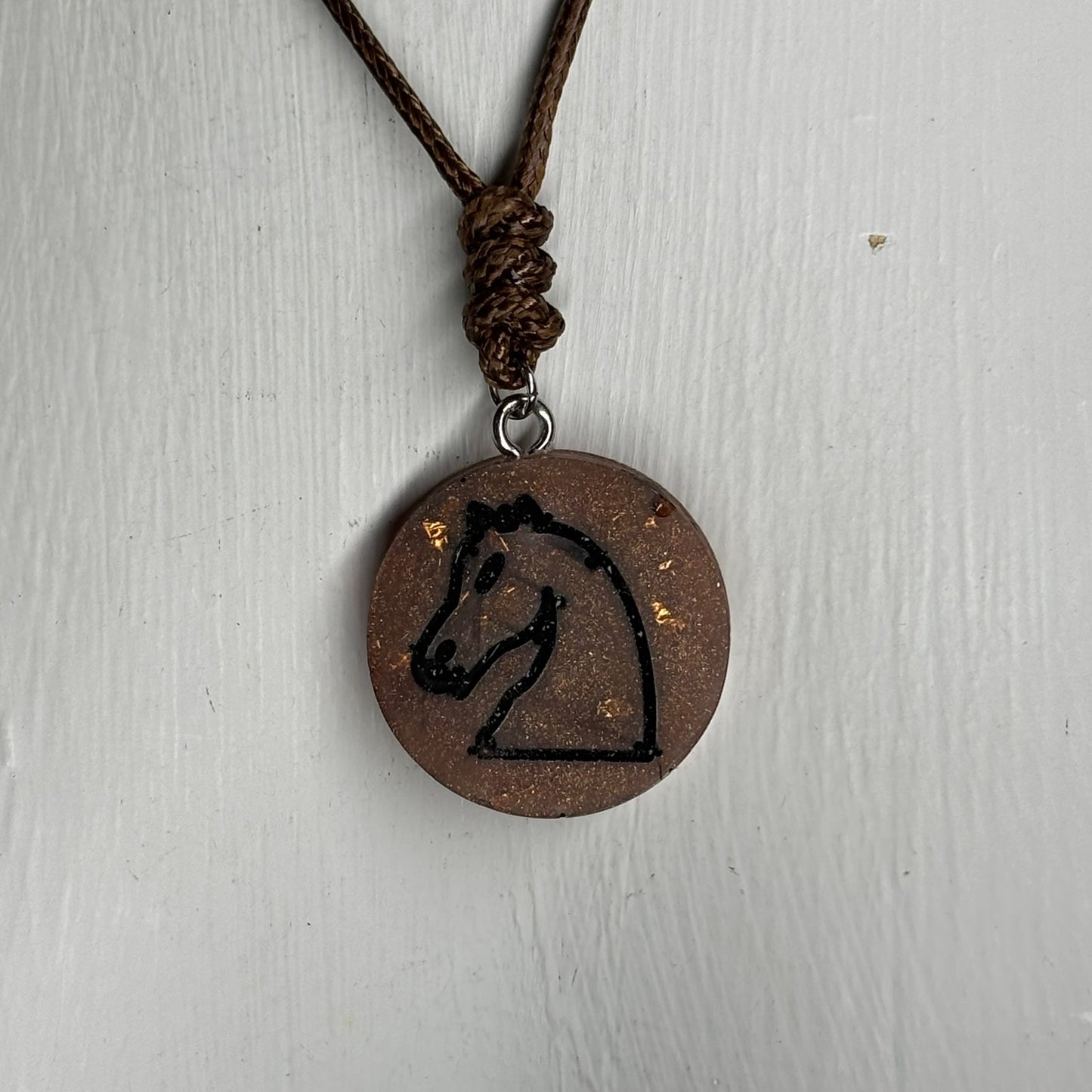 Vintage Brown Knight - Handmade Resin Chess Necklace