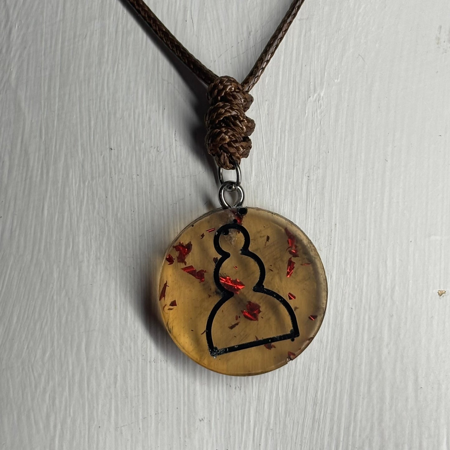 Vintage Amber Pawn - Handmade Resin Chess Necklace