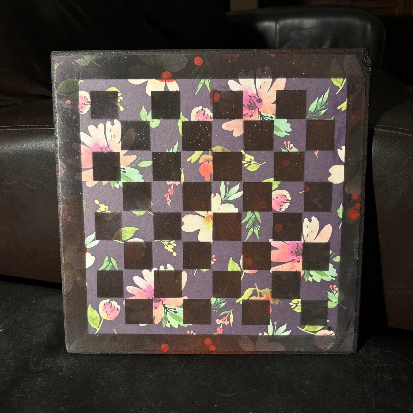 Dark Colored Flowers - Scrapbook Chess Board