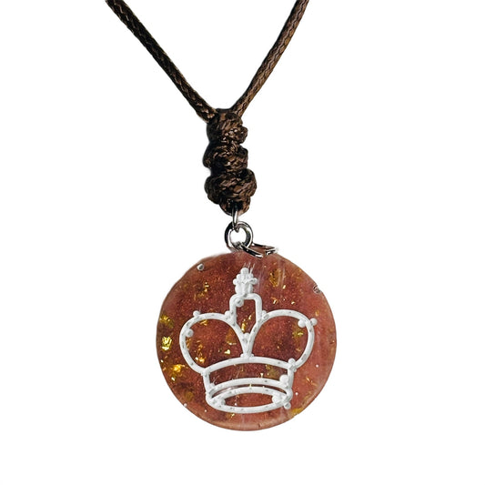 Champagne Crystal King - Handmade Resin Chess Necklace