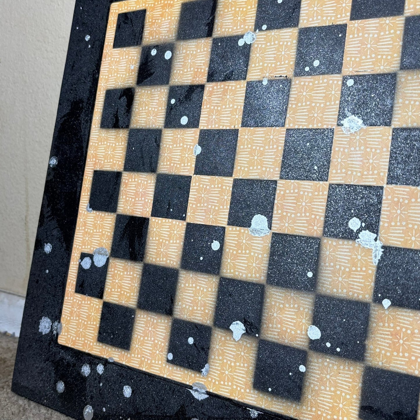 Yellow & Black Chrome Drip - Large Scrapbook Chess Board