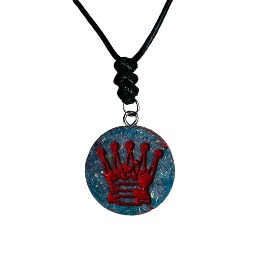 Red Print Queen - Handmade Resin Chess Necklace