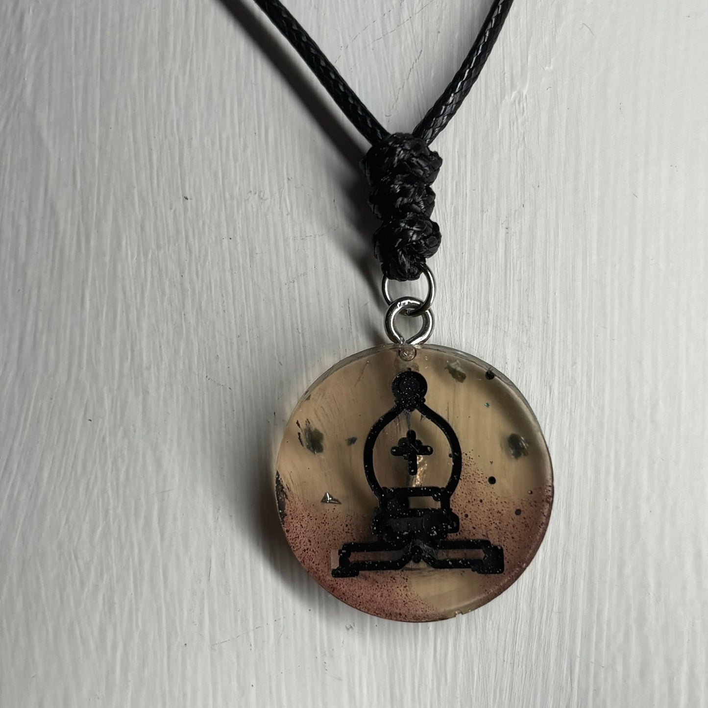 Translucent Coffee Bishop - Handmade Resin Chess Necklace