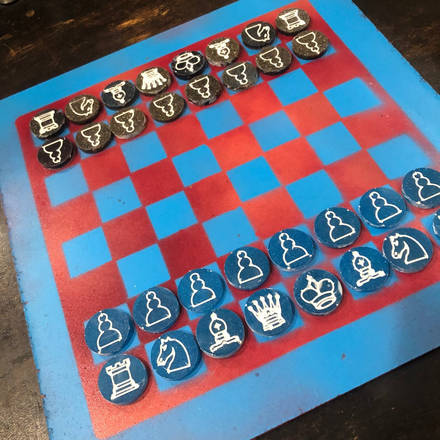 Red & Blue - Painted Chess Set