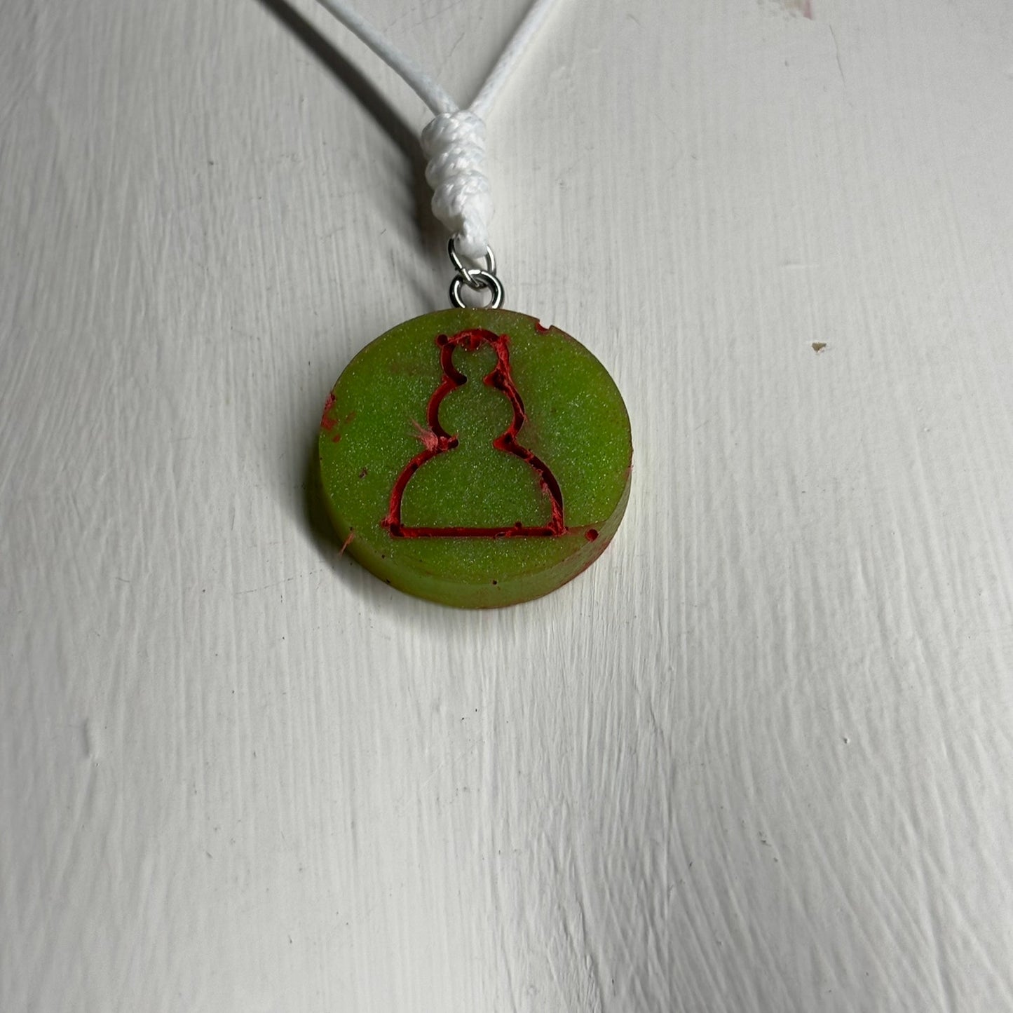 Green red Pawn - Handmade Resin Chess Necklace
