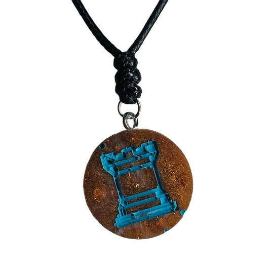 Copper Blue Rook - Handmade Resin Chess Necklace