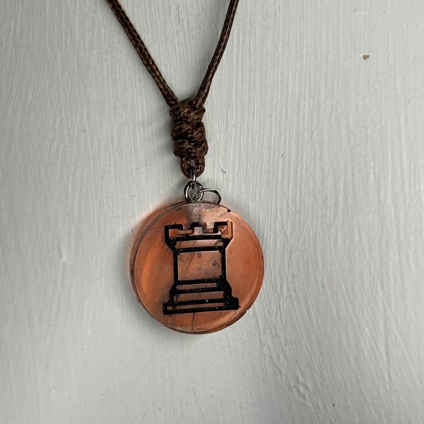 Amber Orange Rook - Handmade Resin Chess Necklace