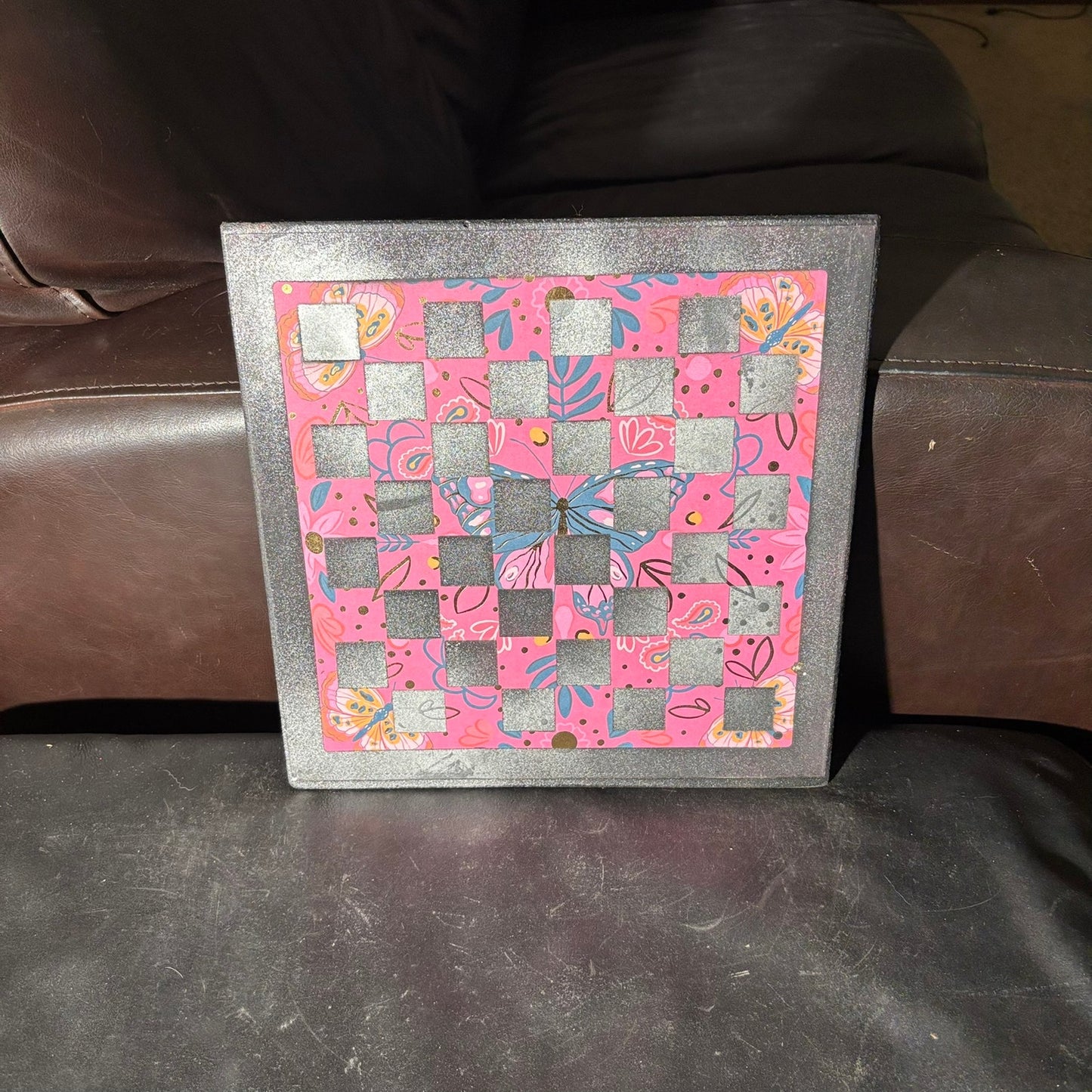 Pink & Black Butterfly - Scrapbook Chess Board