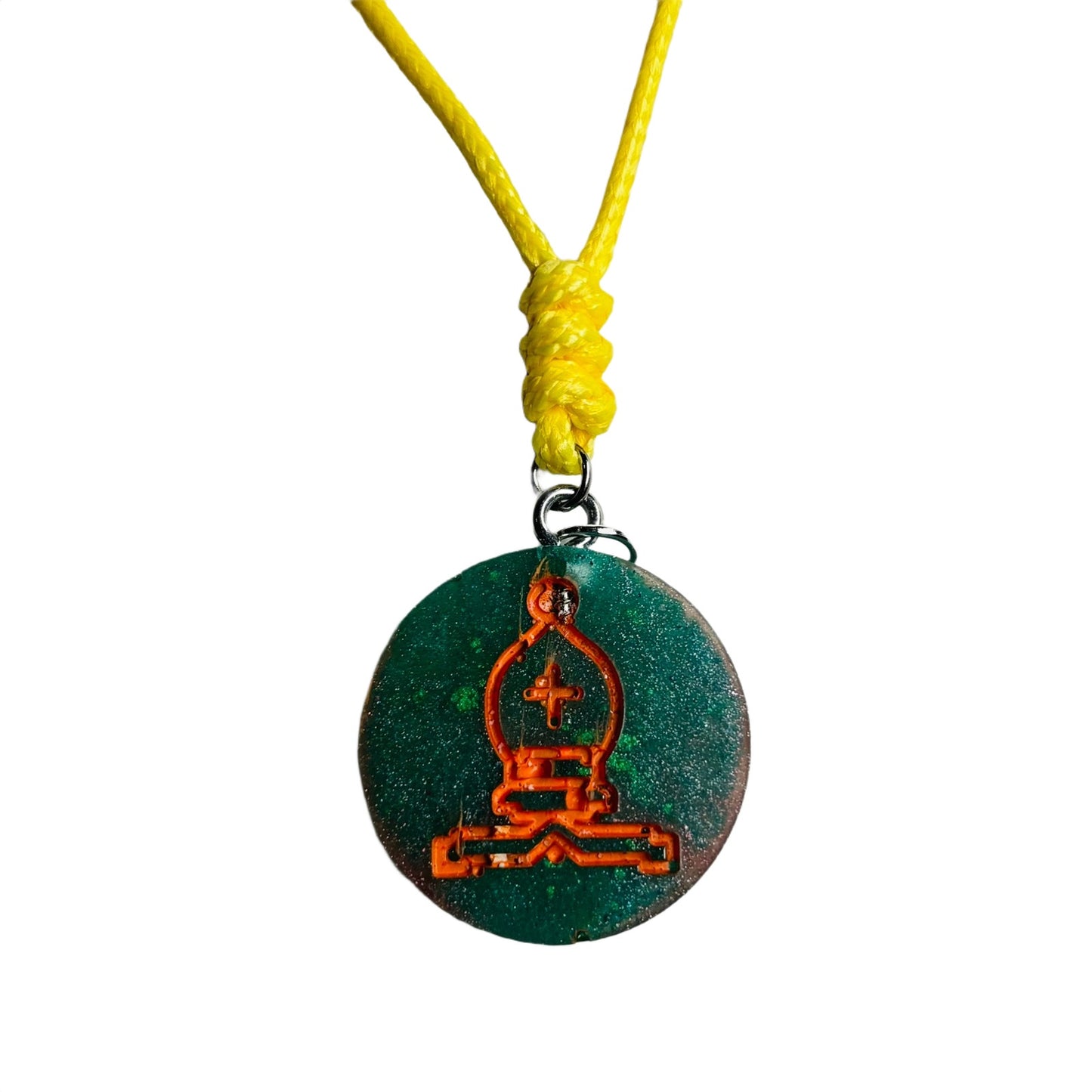 Green & Orange Bishop - Handmade Resin Chess Necklace