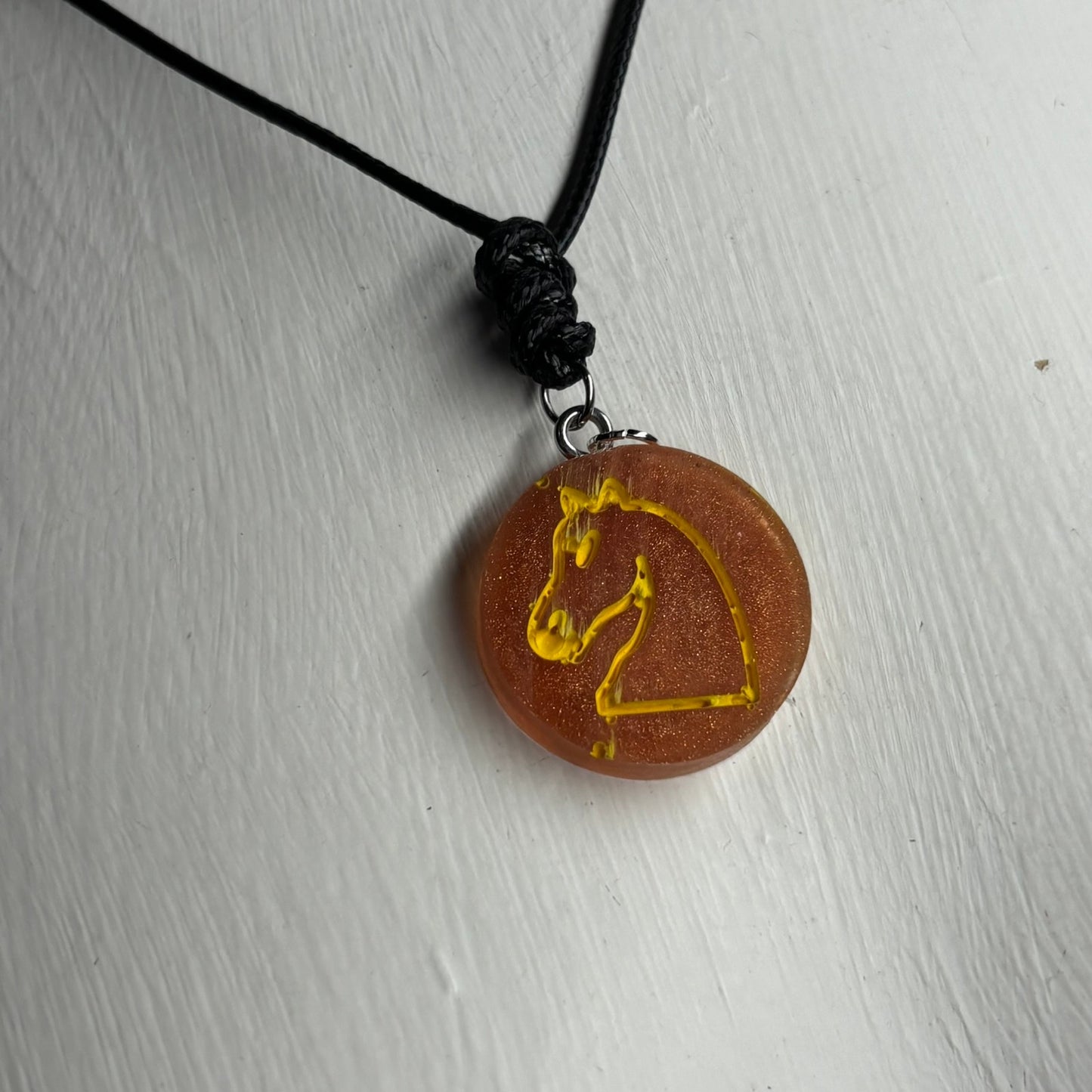 Orange Knight - Handmade Resin Chess Necklace