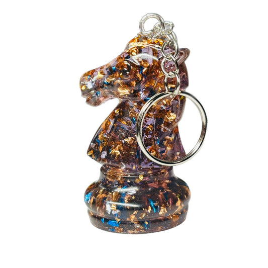 Amber Crystal Burst Knight - Handmade Resin Keychain - Large Edition