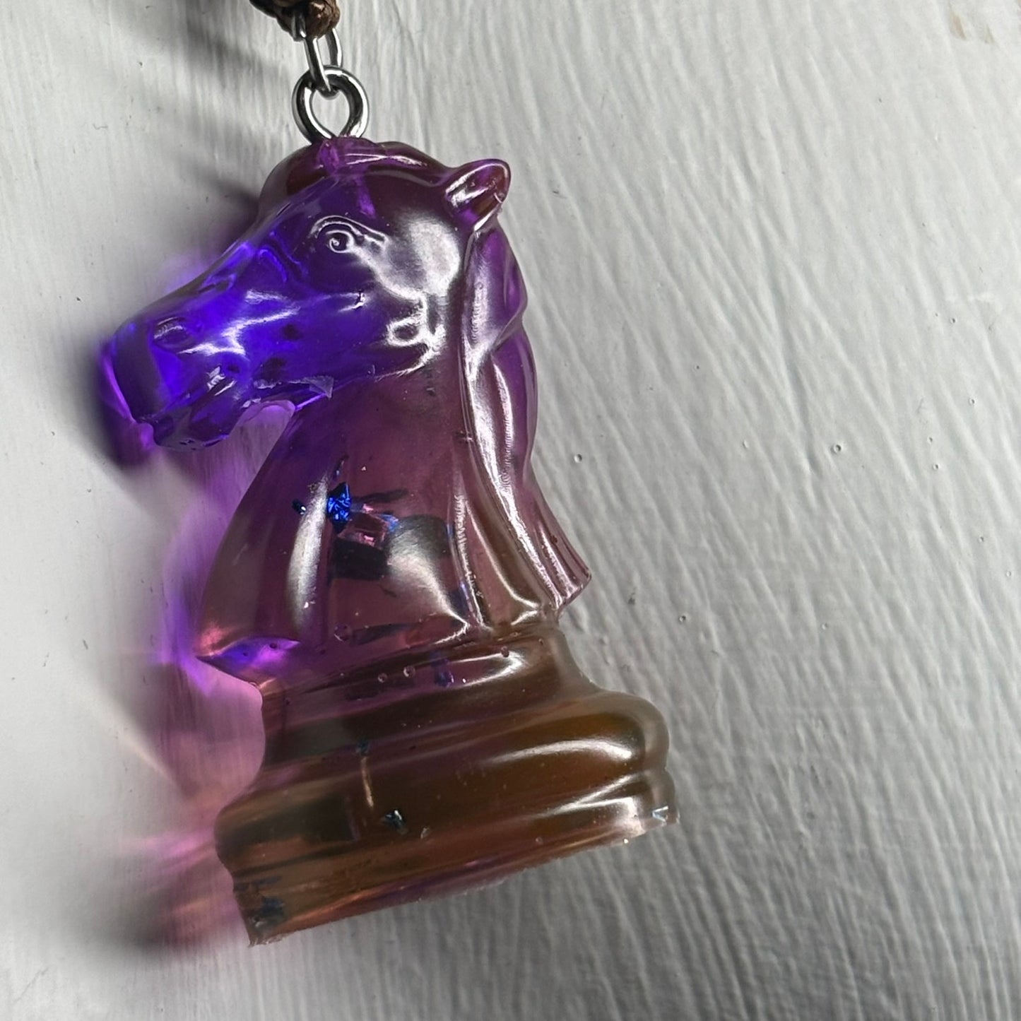 Purple Translucent Knight - Handmade Resin Chess Necklace